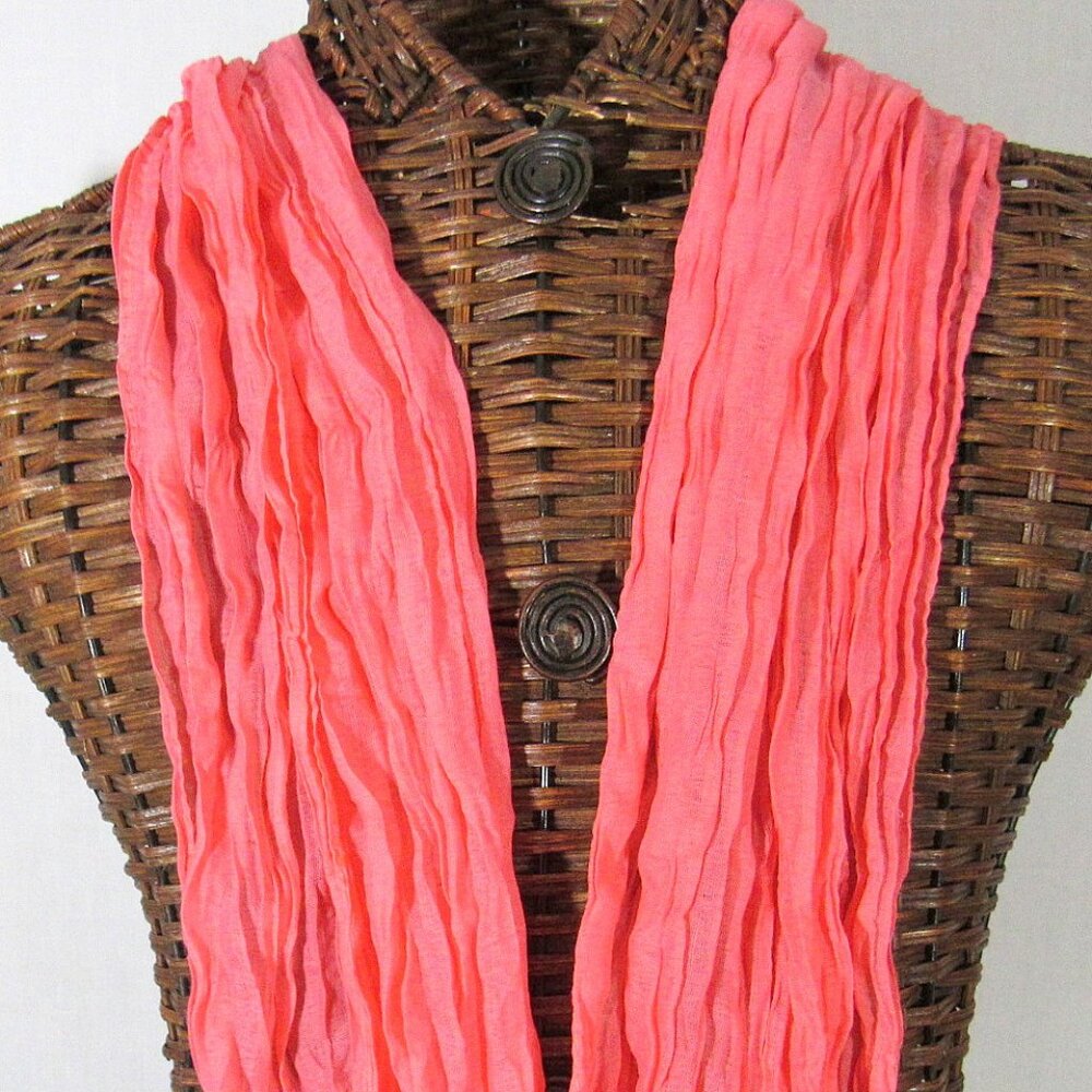 Bright Pink Scarf Voile Cotton Twisted 17x71in Gauzy All Seasons Wash Dry
